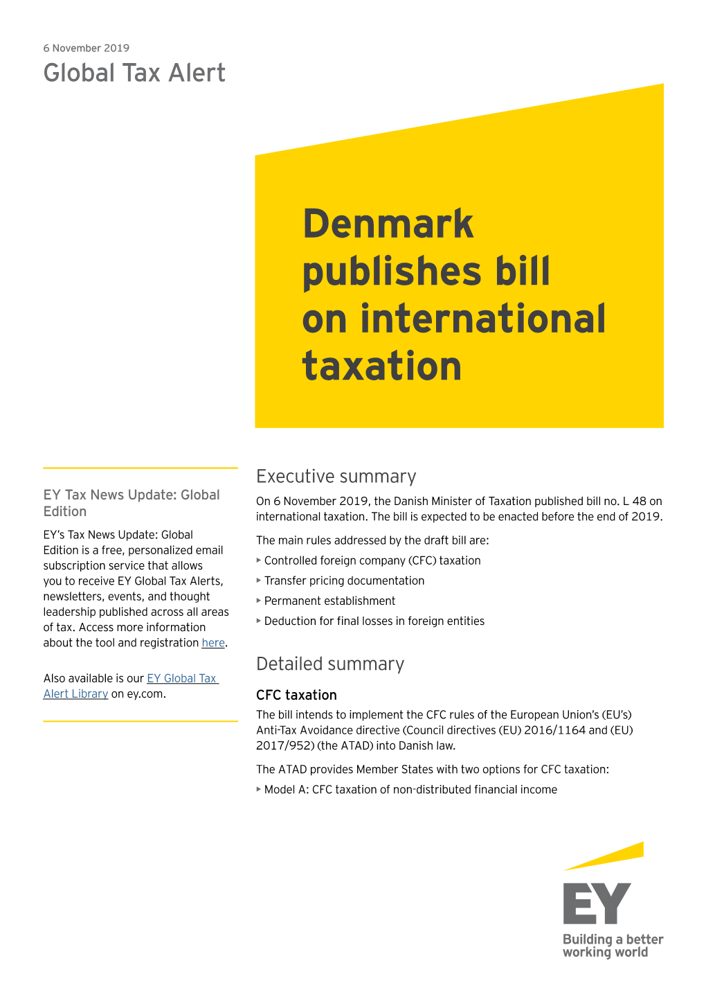 Denmark Publishes Bill on International Taxation