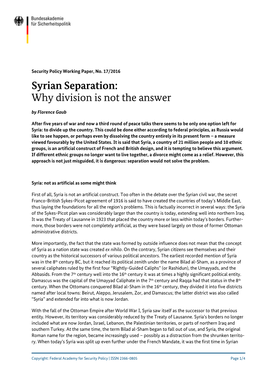 Syrian Separation: Why Division Is Not the Answer by Florence Gaub
