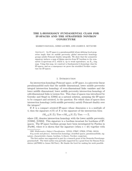 The L-Homology Fundamental Class for Ip-Spaces and the Stratified Novikov Conjecture