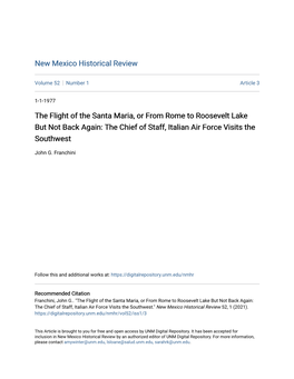 The Flight of the Santa Maria, Or from Rome to Roosevelt Lake but Not Back Again: the Chief of Staff, Italian Air Force Visits the Southwest