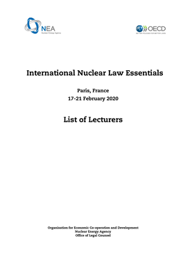 International Nuclear Law Essentials List of Lecturers