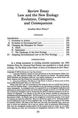 Law and the New Ecology: Evolution, Categories, and Consequences
