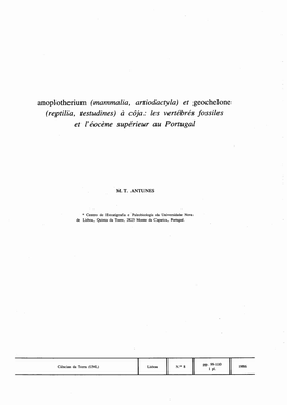 Anoplotherium (Mammalia, Artiodactyla) Et Geochelone (Reptilia, Testudines) À Côja: Les Vertébrés Fossiles Et L'éocène Supérieur Au Portugal