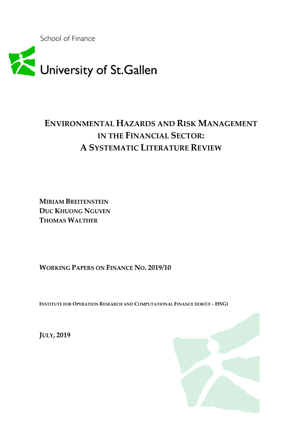 Environmental Hazards and Risk Management in the Financial Sector: a Systematic Literature Review