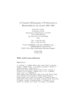 A Complete Bibliography of Publications in Biometrika for the Decade 1960–1969