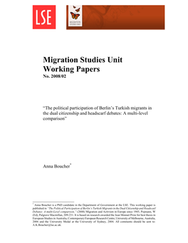 The Political Participation of Berlin's Turkish Migrants in the Dual Citizenship and Headscarf Debates