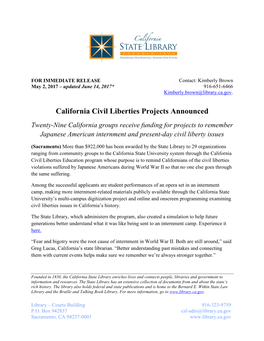 California Civil Liberties Projects Announced