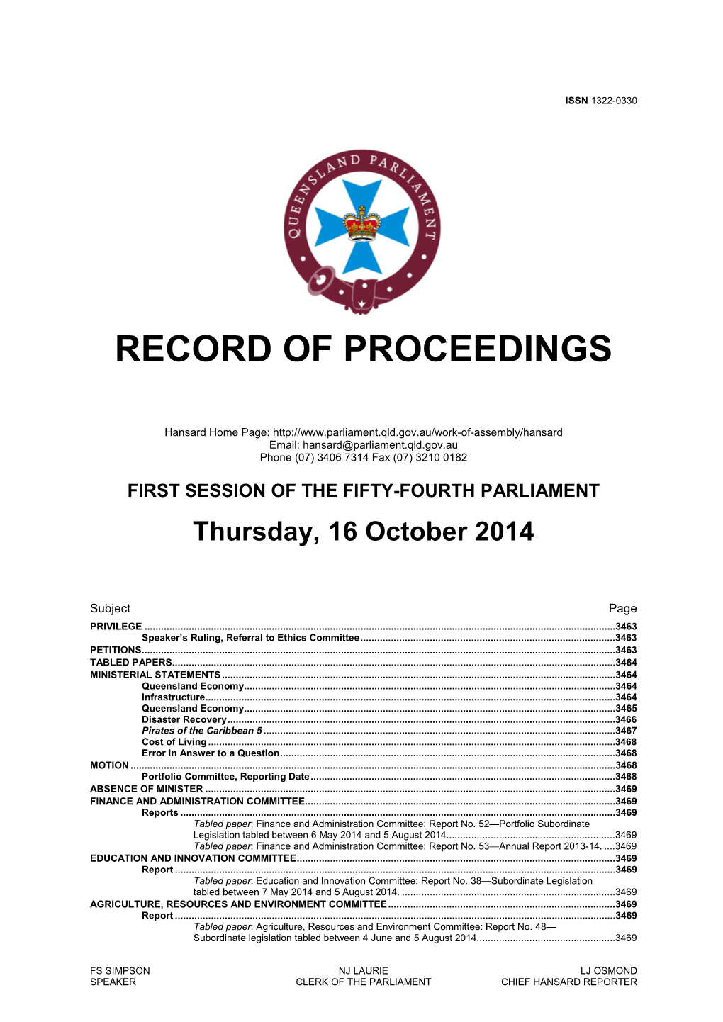 Record of Proceedings