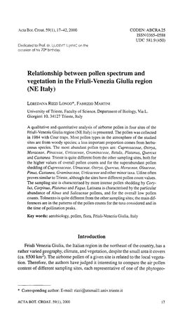 Relationship Between Pollen Spectrum and Vegetation in the Friuli-Venezia Giulia Region (NE Italy)