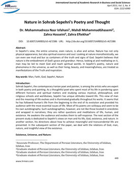 Nature in Sohrab Sepehri's Poetry and Thought