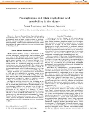 Prostaglandins and Other Arachidonic Acid Metabolites in the Kidney