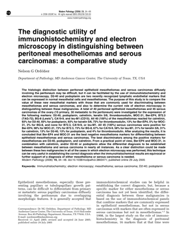 The Diagnostic Utility of Immunohistochemistry and Electron Microscopy in Distinguishing Between Peritoneal Mesotheliomas and Serous Carcinomas: a Comparative Study