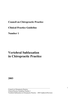 Vertebral Subluxation in Chiropractic Practice ~ 2003