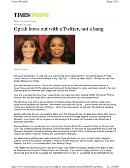 Oprah Bows out with a Twitter, Not a Bang