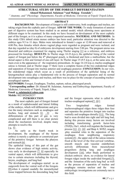 Structural Study of the Development of the Tracheo-Oesophageal Septum