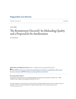 The Restatement (Second): Its Misleading Quality and a Proposal for Its Amelioration W