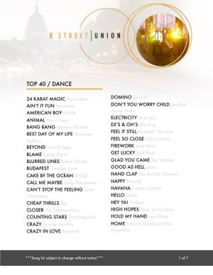 K Street Union Song List