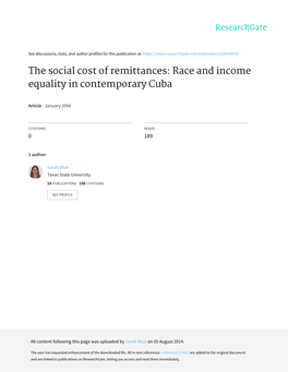 The Social Cost of Remittances: Race and Income Equality in Contemporary Cuba