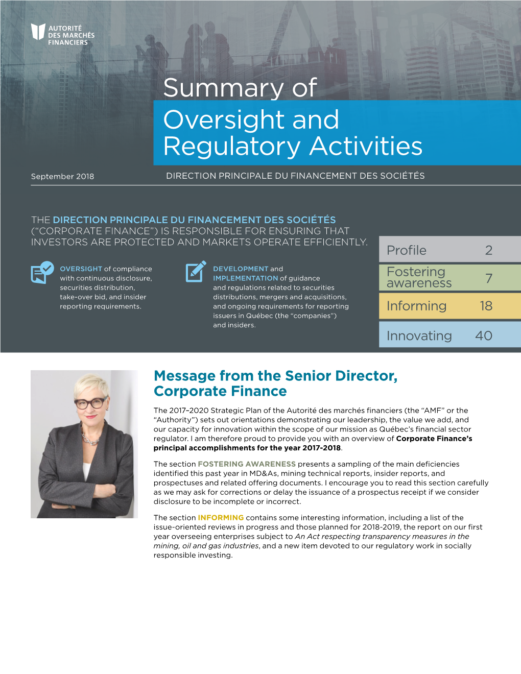 Summary of Oversight and Regulatory Activities