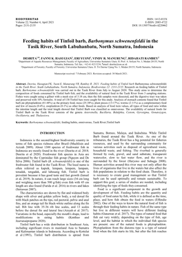 Feeding Habits of Tinfoil Barb, Barbonymus Schwenenfeldii in the Tasik River, South Labuhanbatu, North Sumatra, Indonesia