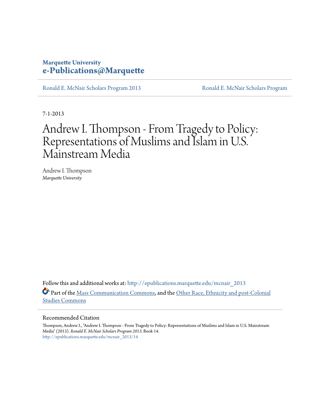 Representations of Muslims and Islam in US Mainstream Media