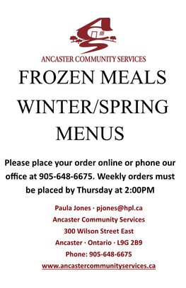Frozen Meals Winter/Spring Menus