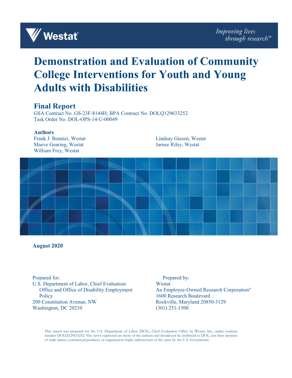 Demonstration and Evaluation of Community College Interventions for Youth and Young Adults with Disabilities