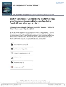 Standardising the Terminology Used in Marine Invasion Biology and Updating South African Alien Species Lists