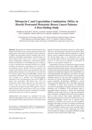 Mitomycin C and Capecitabine Combination (Mixe) in Heavily Pretreated Metastatic Breast Cancer Patients