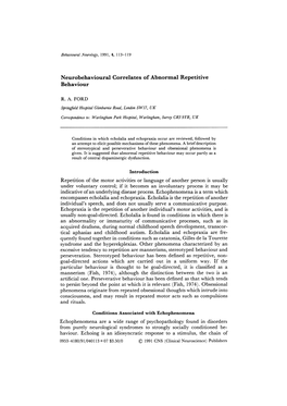 Neurobehavioural Correlates of Abnormal Repetitive Behaviour