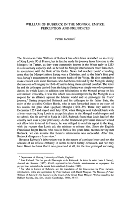 William of Rubruck in the Mongol Empire: Perception and Prejudices