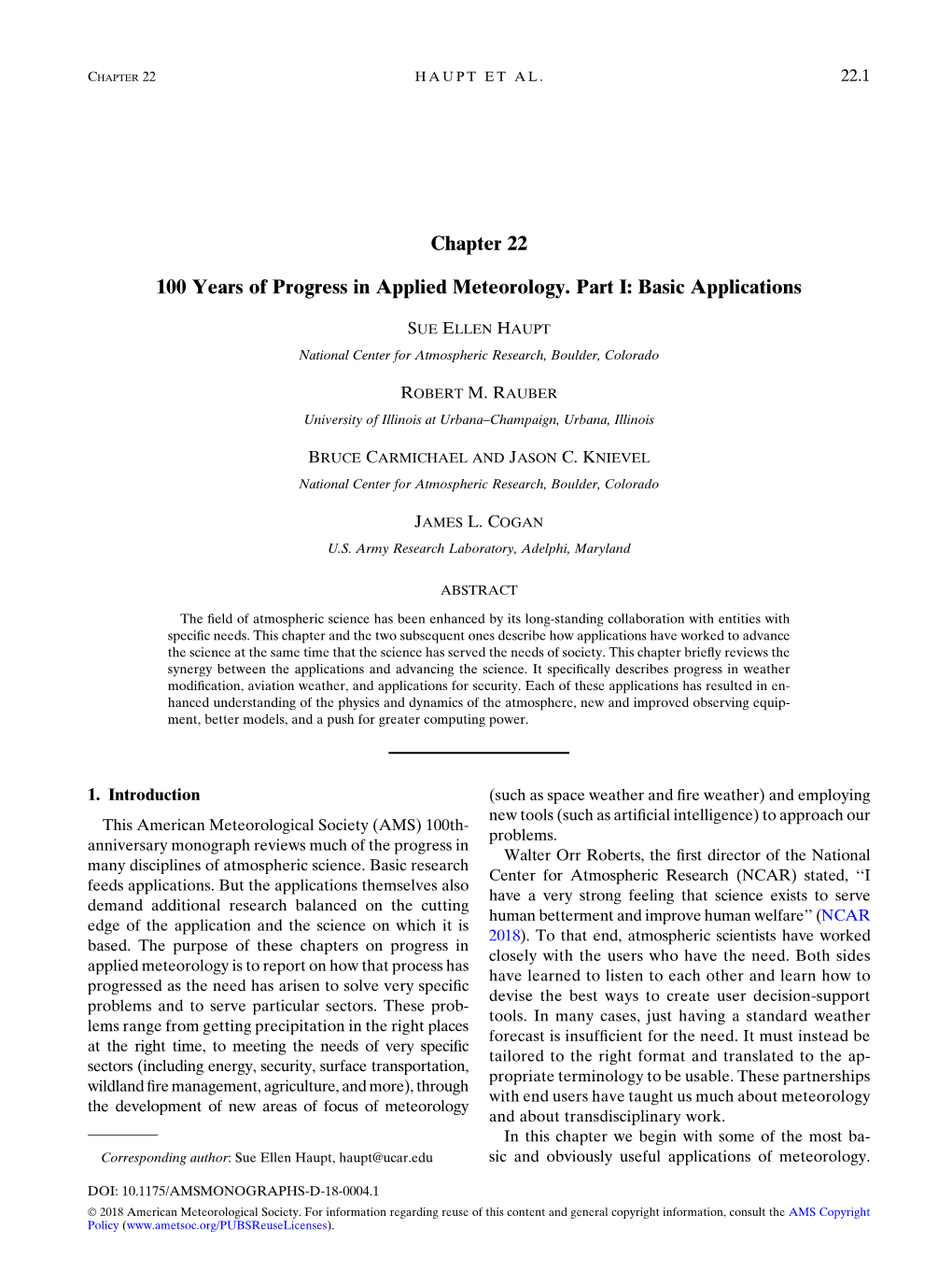 Chapter 22 100 Years of Progress in Applied Meteorology. Part I: Basic Applications