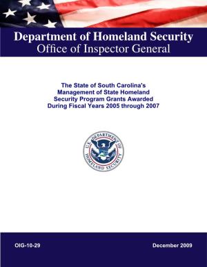 The State of South Carolina's Management of State Homeland Security Program Grants Awarded During Fiscal Years 2005 Through 2007