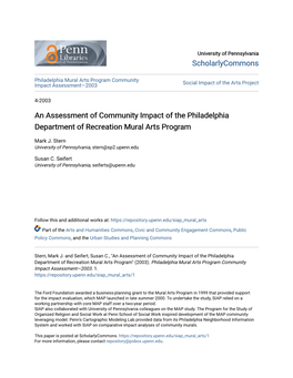 An Assessment of Community Impact of the Philadelphia Department of Recreation Mural Arts Program