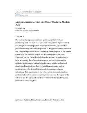 UCLA Journal of Religion Lasting Legacies: Jewish Life Under