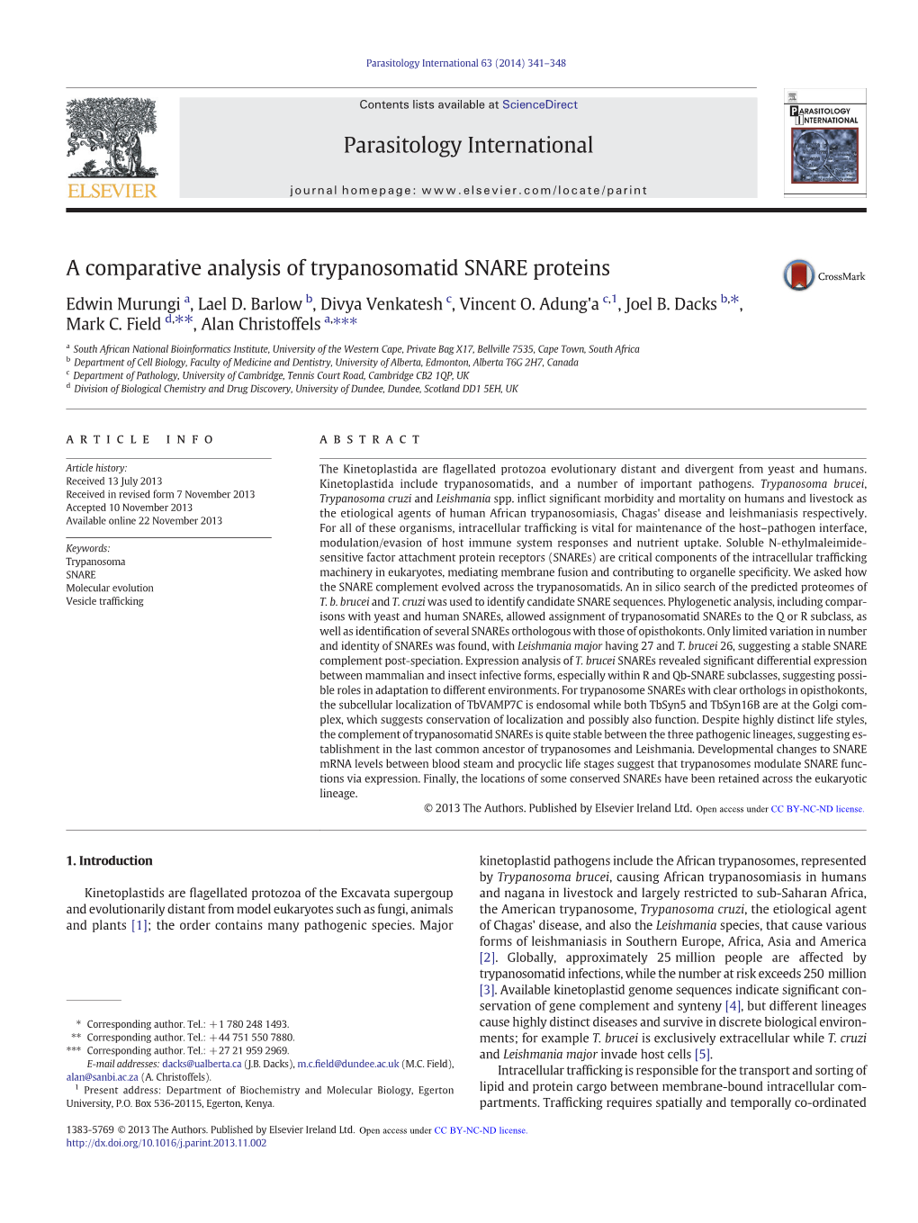 A Comparative Analysis of Trypanosomatid SNARE Proteins