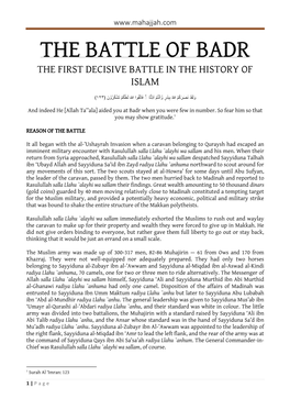 The Battle of Badr the First Decisive Battle in the History of Islam