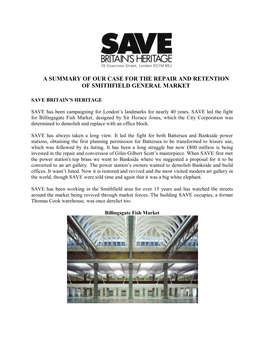 A Summary of Our Case for the Repair and Retention of Smithfield General Market
