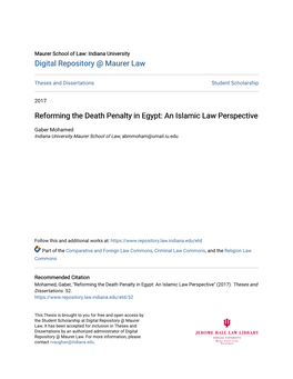 Reforming the Death Penalty in Egypt: an Islamic Law Perspective