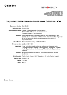 Drug and Alcohol Withdrawal Clinical Practice Guidelines