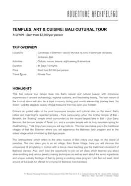 Bali Cultural Tour Delves Deep Into Bali’S Natural and Cultural Beauty, with Immersive Experiences in Ancient Archaeology, Regional Customs, and Fascinating History