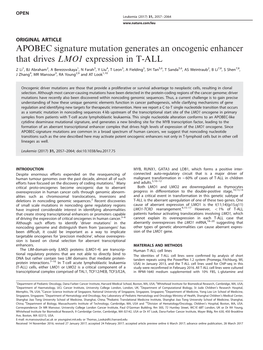 APOBEC Signature Mutation Generates an Oncogenic Enhancer That Drives LMO1 Expression in T-ALL