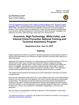 Economic, High-Technology, White Collar, and Internet Crime Prevention National Training and Technical Assistance Program