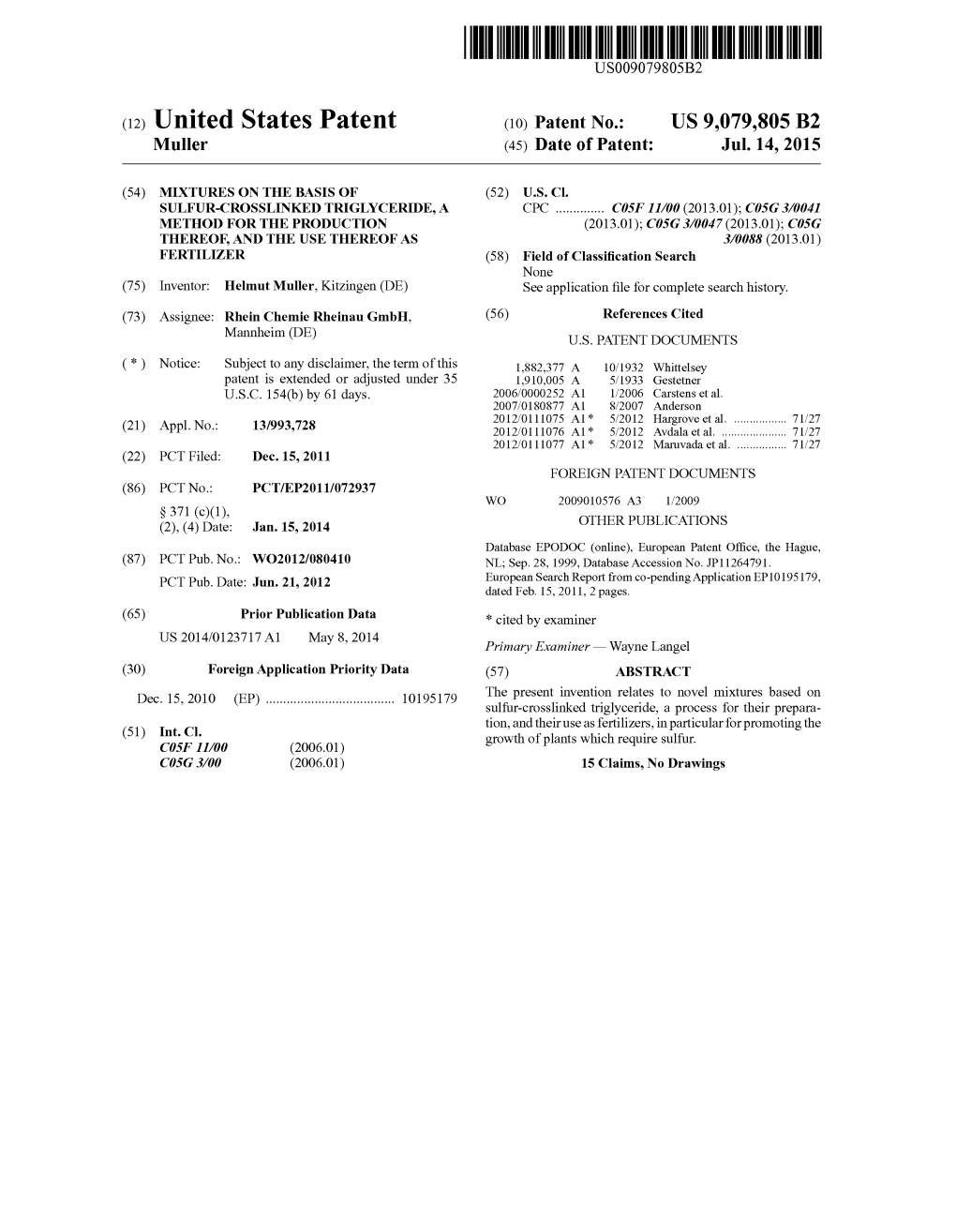 (12) United States Patent (10) Patent No.: US 9,079,805 B2 Muller (45) Date of Patent: Jul
