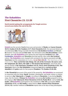 The Kohathites First Chronicles 23: 12-20 | 1