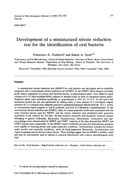 Development of a Miniaturized Nitrate Reduction Test for the Identification of Oral Bacteria