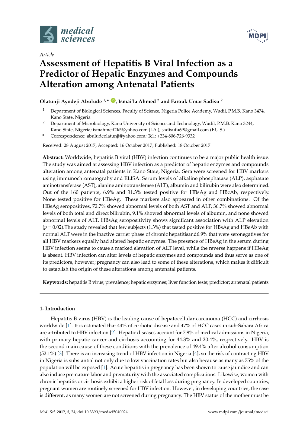 Assessment of Hepatitis B Viral Infection As a Predictor of Hepatic Enzymes and Compounds Alteration Among Antenatal Patients