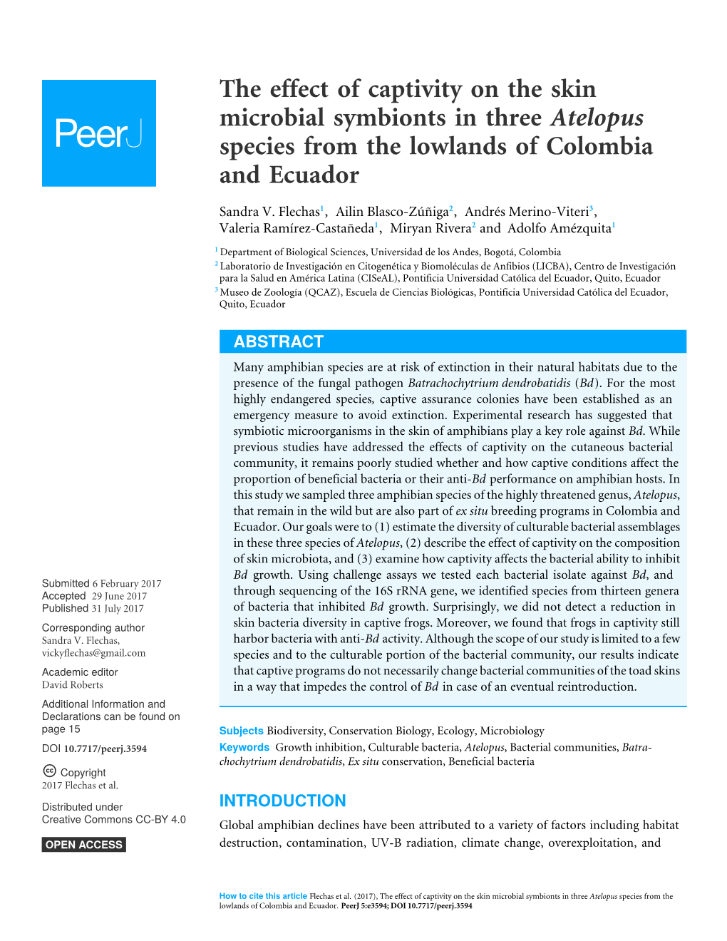 The Effect of Captivity on the Skin Microbial Symbionts in Three Atelopus Species from the Lowlands of Colombia and Ecuador