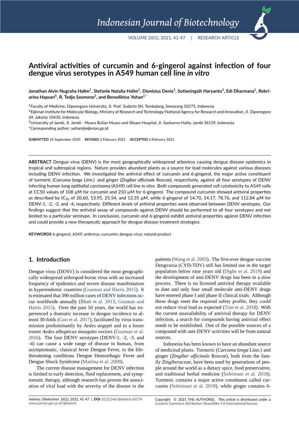 Antiviral Activities of Curcumin and 6-Gingerol Against Infection of Four