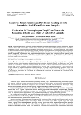 Eksplorasi Jamur Nematofagus Dari Pupuk Kandang Di Kota Samarinda: Studi Kasus Kelurahan Lempake